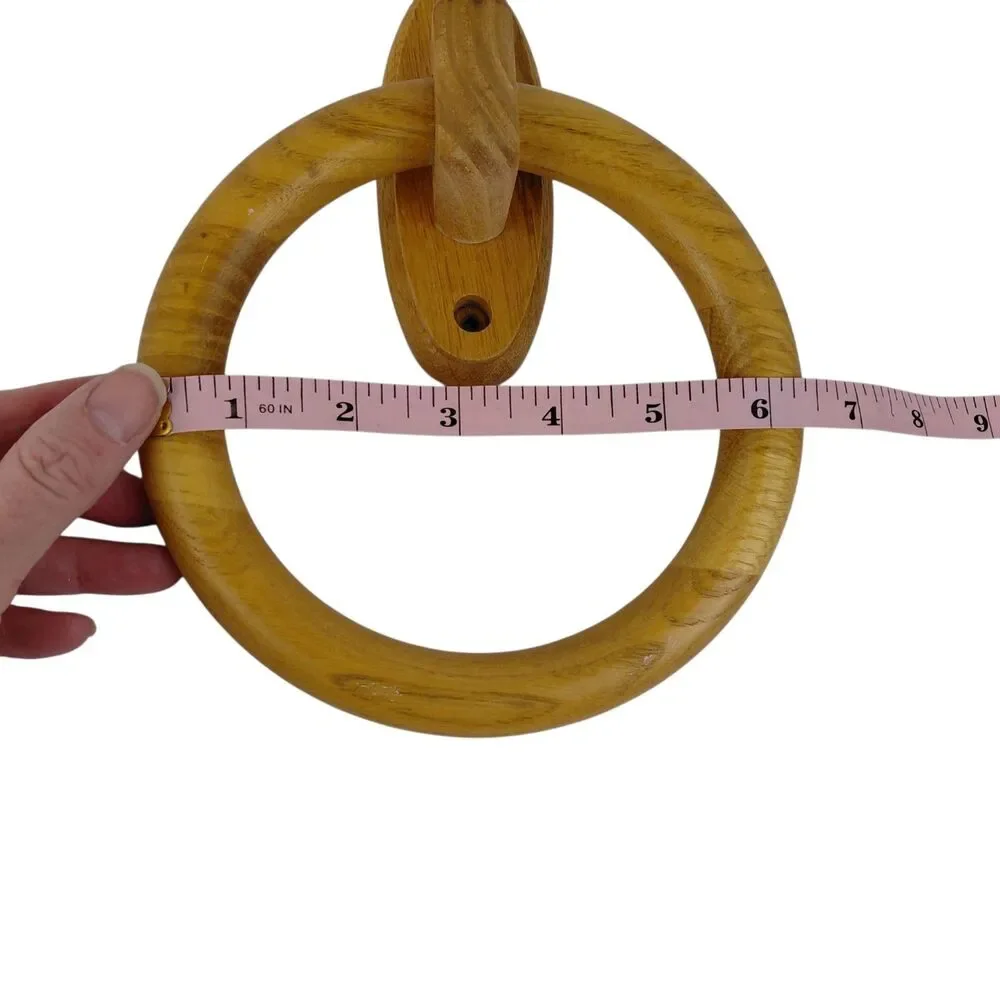 Vtg 80's Oak Wood Towel Ring  Wall Mount Farmhouse Country